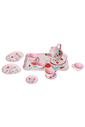 Kız Erkek Çocuk Oyuncak ATF-998A-998B 15 PARÇA ÇİÇEK DESENLİ METAL ÇAY SET Kız Erkek Çocuk Oyuncak E
