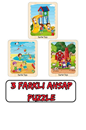 3Farklı Ahşap Puzzle Eğitici  Montessori Ahşap Puzzle Çubuk Puzzle Ahşap Yapboz Çocuk Oyuncak