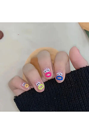 3 adet Kawaii Karikatür İfadeli Tırnak Çıkartmaları