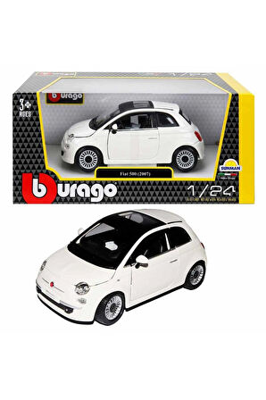 S00022106 BURAGO 1/24 FİAT 500 2007 BEYAZ -SUN Kız Erkek Çocuk Oyuncak Eğitici Oyuncaklar