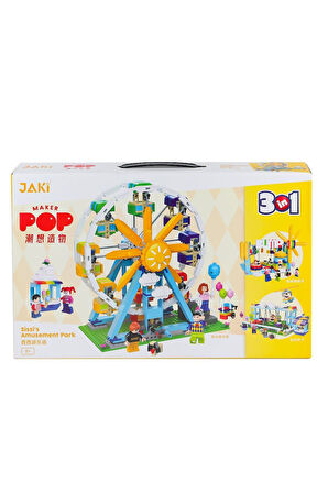 JK2180 Jaki Sissi'nin Eğlence Parkı 3IN1 Blok Seti -Vagon life Kız Erkek Çocuk Oyuncak Eğitici Oyunc