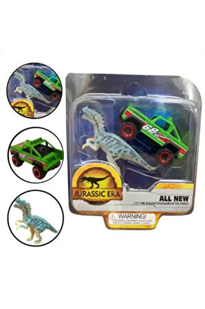 Die Cast Metal Yeşil Pikap ve Gri Dinozor Kız Erkek Çocuk Oyuncak Eğitici Oyuncaklar