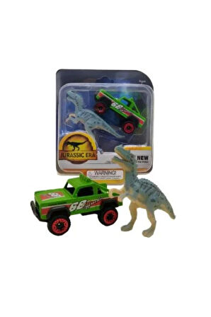 Die Cast Metal Yeşil Pikap ve Gri Dinozor Kız Erkek Çocuk Oyuncak Eğitici Oyuncaklar