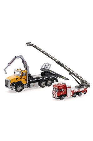 Die Cast Çek Bırak Vinçli Kurtarıcı ve Merdivenli İtfaiye Aracı Kız Erkek Çocuk Oyuncak Eğitici Oyun