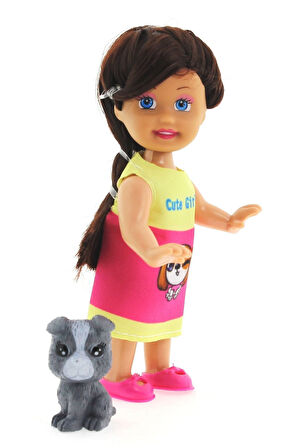 Cute Girl Gri Köpekli ve Kumral Mini Bebek Kız Erkek Çocuk Oyuncak Eğitici Oyuncaklar