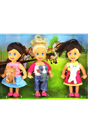 Cute Girl Mini Bebek ve Evcil Hayvan Üçlü Set Kız Erkek Çocuk Oyuncak Eğitici Oyuncaklar