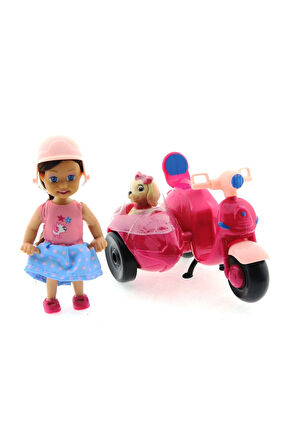 Cute Doll Mini Bebek ve Köpekli Mor Motorsiklet Kız Erkek Çocuk Oyuncak Eğitici Oyuncaklar