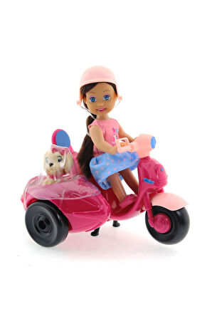 Cute Doll Mini Bebek ve Köpekli Mor Motorsiklet Kız Erkek Çocuk Oyuncak Eğitici Oyuncaklar