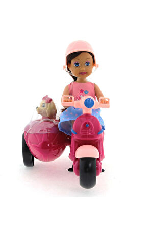 Cute Doll Mini Bebek ve Köpekli Mor Motorsiklet Kız Erkek Çocuk Oyuncak Eğitici Oyuncaklar