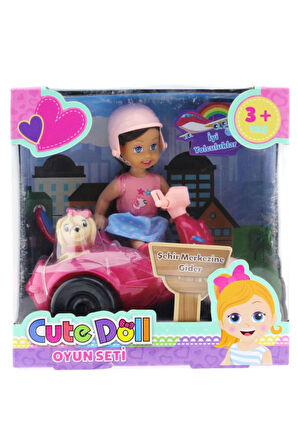 Cute Doll Mini Bebek ve Köpekli Mor Motorsiklet Kız Erkek Çocuk Oyuncak Eğitici Oyuncaklar