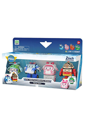 POLI MRT-674 Robocar Poli Mini Transforming Kasabanın Kurtarma Araçları 4lü Set Kız Erkek Çocuk Oyun