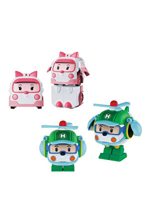 POLI MRT-674 Robocar Poli Mini Transforming Kasabanın Kurtarma Araçları 4lü Set Kız Erkek Çocuk Oyun