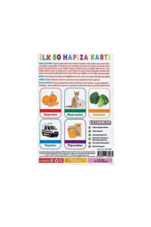 1475 İlk 50 Hafıza Kartları (Memory Game) -Dıytoy Kız Erkek Çocuk Oyuncak Eğitici Oyuncaklar