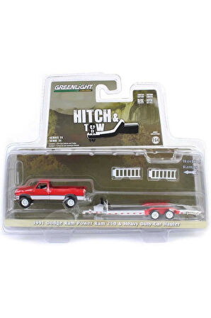 Greenlight 1/64 Hitch & Tow Series 31 - 1991 Dodge Ram Power Ram 250 with Heavy Duty Car Hauler Kız