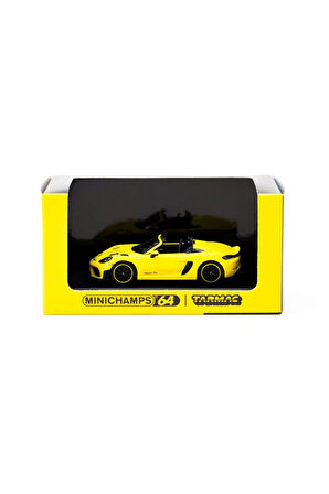 Tarmac Works x Minichamps 1/64 Porsche 718 Spyder RS Racing Yellow Kız Erkek Çocuk Oyuncak Eğitici O