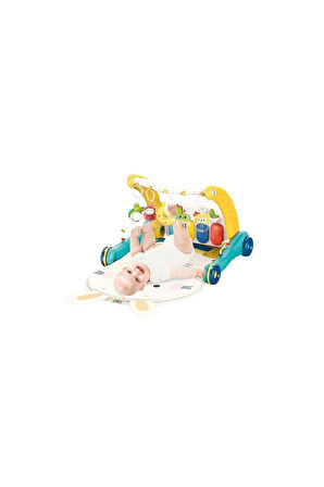 BIB6015 -Vardem Piyanolu 2 in 1 Bebek Yürüteci ve Tavşan Desenli Mavi Oyun Halısı Kız Erkek Çocuk Oy