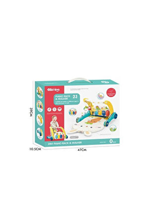 BIB6015 -Vardem Piyanolu 2 in 1 Bebek Yürüteci ve Tavşan Desenli Mavi Oyun Halısı Kız Erkek Çocuk Oy