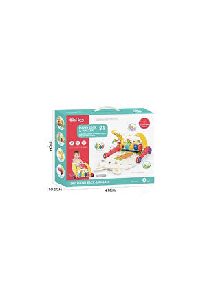 BIB6016- Vardem Piyanolu Bebek Yürüteci ve Tavşan Desenli Kırmızı Oyun Halısı 2 in 1 Kız Erkek Çocuk