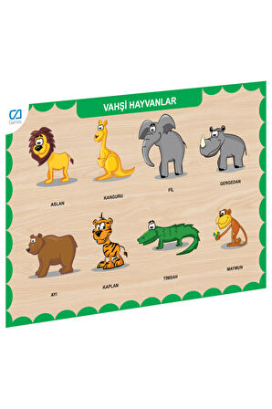 CAAHS-3213 CA GAMES AHŞAP VAHŞİ HAYVANLAR BUL-TAK Kız Erkek Çocuk Oyuncak Eğitici Oyuncaklar