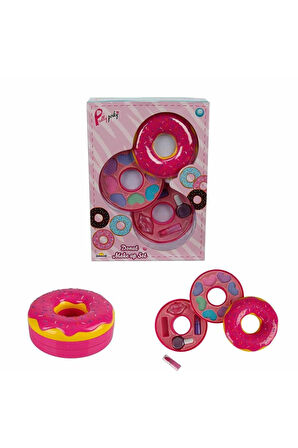 Donut Şekilli 2 Katlı Makyaj Güzellik Seti Kız Erkek Çocuk Oyuncak Eğitici Oyuncaklar