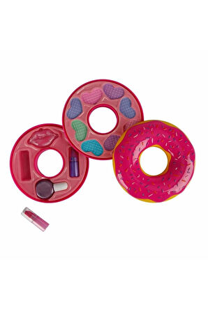 Donut Şekilli 2 Katlı Makyaj Güzellik Seti Kız Erkek Çocuk Oyuncak Eğitici Oyuncaklar