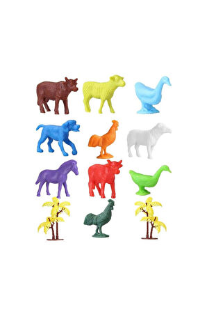 676 Toy Play 12 Parça Renkli Mini Çiftlik Hayvanları Figür Seti 4-6cm Kız Erkek Çocuk Oyuncak Eğitic