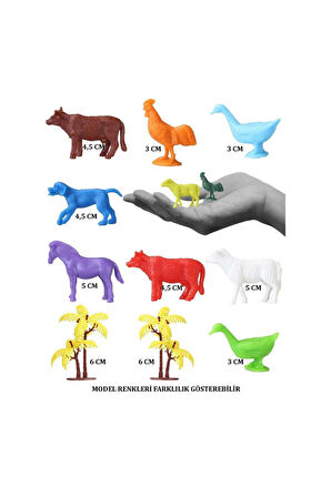 676 Toy Play 12 Parça Renkli Mini Çiftlik Hayvanları Figür Seti 4-6cm Kız Erkek Çocuk Oyuncak Eğitic