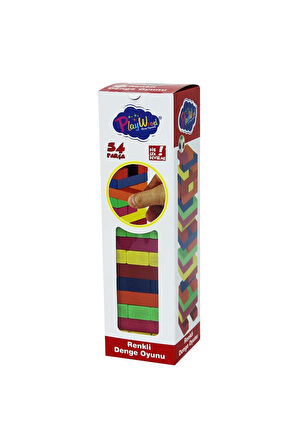 Playwood Renkli Ahşap Denge Oyunu 54 Parça Kız Erkek Çocuk Oyuncak Eğitici Oyuncaklar