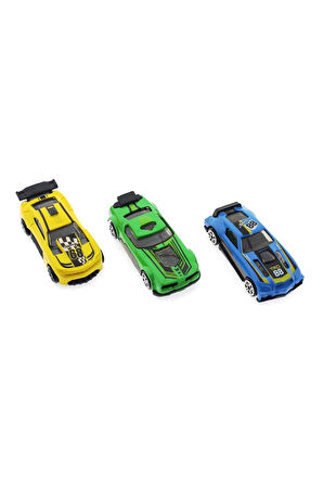 Die Cast Metal 3'lü Yarış Arabaları Yeşil Araçlı Kız Erkek Çocuk Oyuncak Eğitici Oyuncaklar