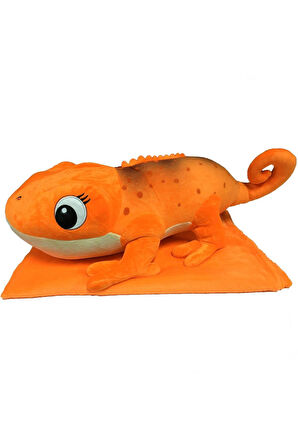 Peluş Battaniyeli Yatan Bukalemun 55cm. Kız Erkek Çocuk Oyuncak Eğitici Oyuncaklar