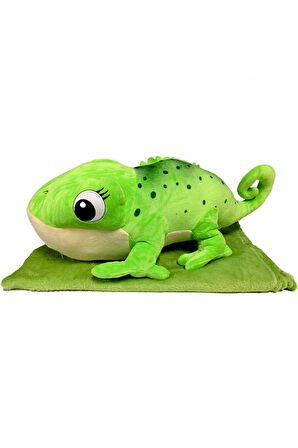 Peluş Battaniyeli Yatan Bukalemun 55cm. Kız Erkek Çocuk Oyuncak Eğitici Oyuncaklar