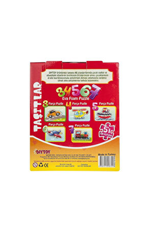 8742 DıyToy Süper Renkli 5'i1 Kutuda Puzzle - Taşıtlar / 3+4+5+6+7 Parça Puzzle Kız Erkek Çocuk Oyun