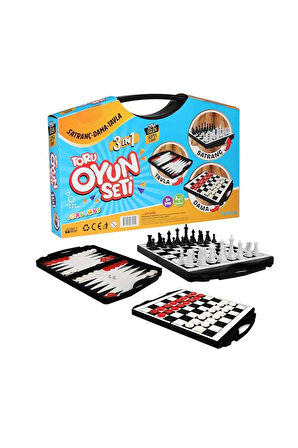 Toru 3 in 1 Çantalı Oyun Seti Satranç-Dama-Tavla Kız Erkek Çocuk Oyuncak Eğitici Oyuncaklar