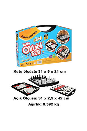 Toru 3 in 1 Çantalı Oyun Seti Satranç-Dama-Tavla Kız Erkek Çocuk Oyuncak Eğitici Oyuncaklar