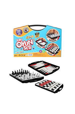 Toru 3 in 1 Çantalı Oyun Seti Satranç-Dama-Tavla Kız Erkek Çocuk Oyuncak Eğitici Oyuncaklar