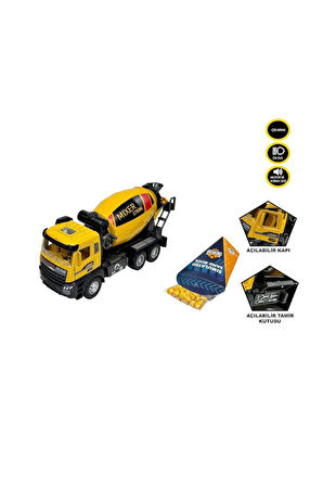 AA992-01AB Çek Bırak Işıklı ve Sesli 1:28 Kamyon Ekskavatör / Beton Mikseri Kız Erkek Çocuk Oyuncak