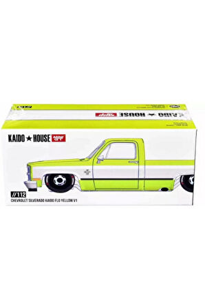 Mini GT 1/64 Chevrolet Silverado KAIDO Flo Yellow V1 Kız Erkek Çocuk Oyuncak Eğitici Oyuncaklar