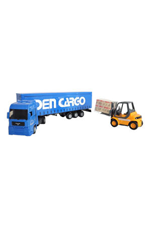 Kutulu Sürtmeli Forklift ve Mavi Tır Kız Erkek Çocuk Oyuncak Öğretici Oyuncaklar