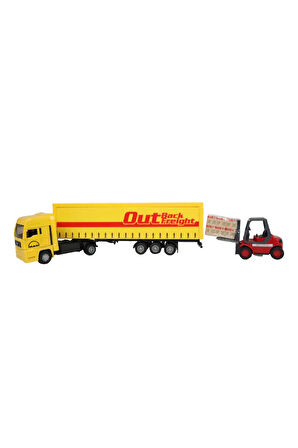 Kutulu Sürtmeli Forklift ve Sarı Tır Kız Erkek Çocuk Oyuncak Öğretici Oyuncaklar