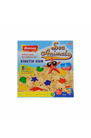 KUM-040 500gr Heroes Kinetik Kum Deniz Hayvanlı Kalıplı Set Kız Erkek Çocuk Oyuncak Eğitici Oyuncakl