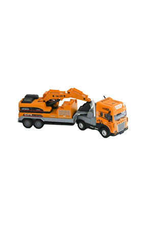 KLX800-248 Sürtmeli Işıklı Müzikli 1:24 Kazıcı Taşıyan Tır Kız Erkek Çocuk Oyuncak Eğitici Oyuncakla