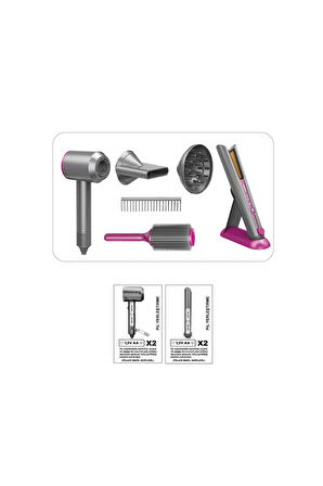 HUA-1019 Sesli ve Işıklı 2IN1 Lüks Saç Şekillendirici Set -Vardem Oyuncak Kız Erkek Çocuk Oyuncak Eğ