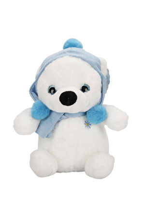 Şapkalı ve Atkılı Peluş Kutup Ayısı 30cm S00004773 Kız Erkek Çocuk Oyuncak Eğitici Oyuncaklar