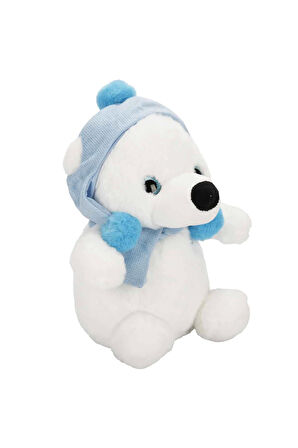 Şapkalı ve Atkılı Peluş Kutup Ayısı 30cm S00004773 Kız Erkek Çocuk Oyuncak Eğitici Oyuncaklar