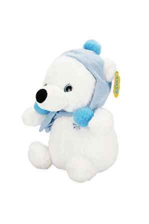 Şapkalı ve Atkılı Peluş Kutup Ayısı 30cm S00004773 Kız Erkek Çocuk Oyuncak Eğitici Oyuncaklar
