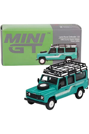 Mini GT 1-64 Land Rover Defender 110 1985 County Station Wagon Trident Green Kız Erkek Çocuk Oyuncak