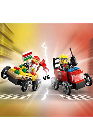 LEGO City Pizza Arabası İtfaiye Kamyonuna Karşı Yarış Arabası Paketi 60458 Kız Erkek Çocuk Oyuncak E