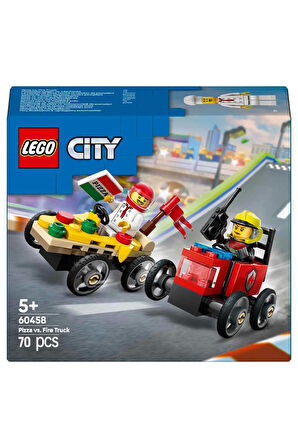 LEGO City Pizza Arabası İtfaiye Kamyonuna Karşı Yarış Arabası Paketi 60458 Kız Erkek Çocuk Oyuncak E