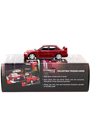 Tarmac Works 1/64 Mitsubishi Lancer GSR Evolution II Red with Tarmac Cards Kız Erkek Çocuk Oyuncak E