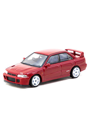Tarmac Works 1/64 Mitsubishi Lancer GSR Evolution II Red with Tarmac Cards Kız Erkek Çocuk Oyuncak E